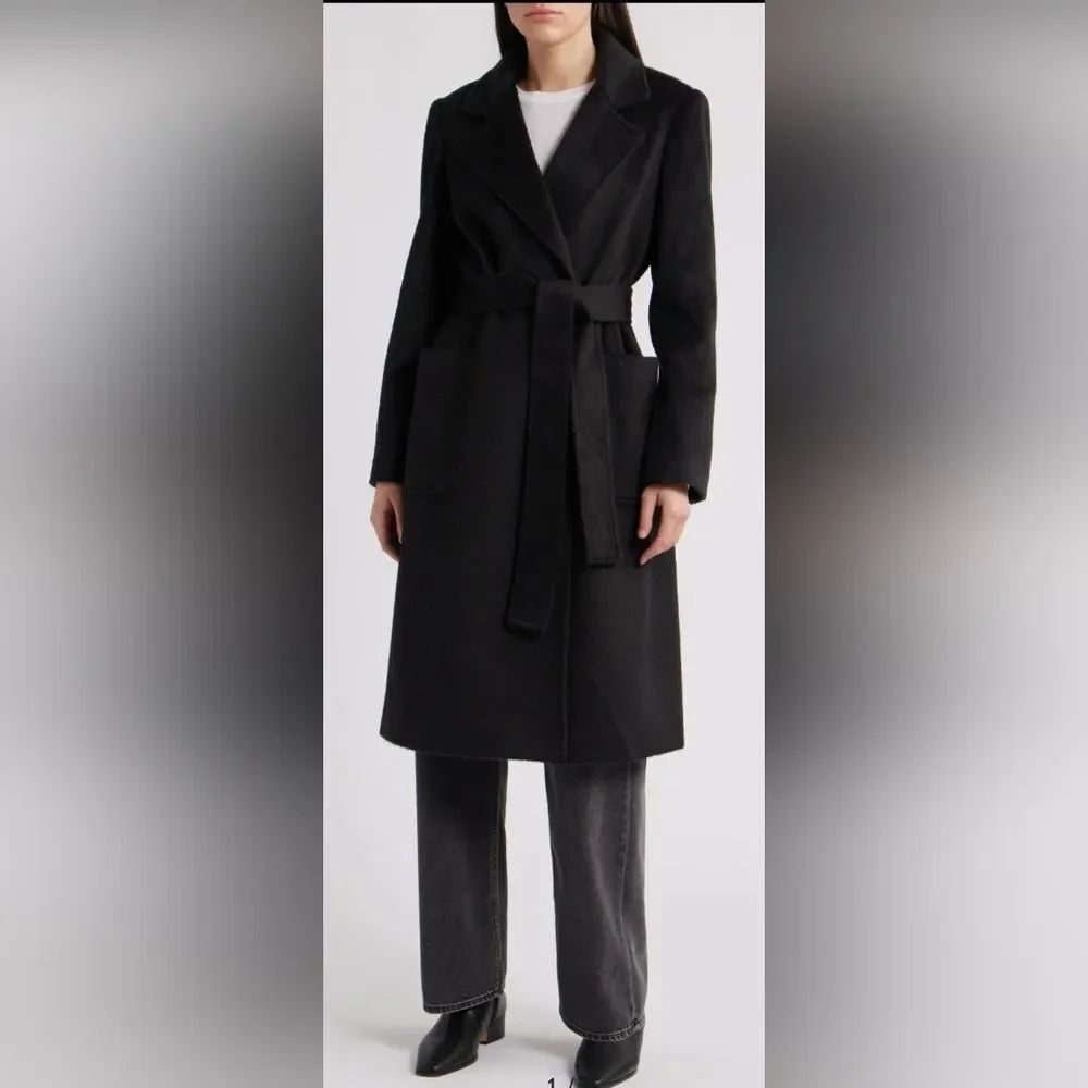 Sam Edelman Longline Wrap Trench Coat NWOT Size 10 Black